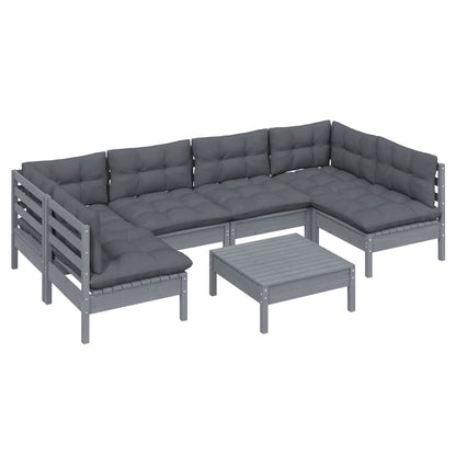 Set Divani da Giardino 7 pz con Cuscini Grigi in Legno di Pino
