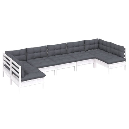 Set Divani da Giardino 7 pz con Cuscini Bianchi Legno di Pino