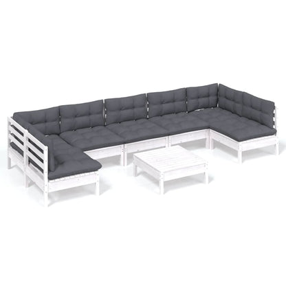 Set Divani da Giardino 8 pz con Cuscini Bianchi Legno di Pino