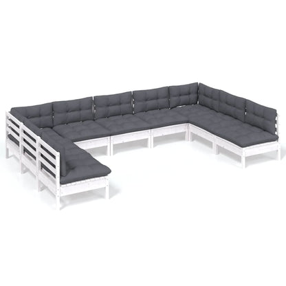Set Divani da Giardino 9 pz con Cuscini Bianchi Legno di Pino