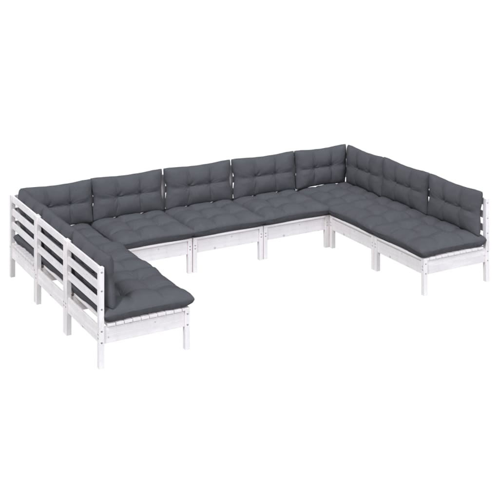 Set Divani da Giardino 9 pz con Cuscini Bianchi Legno di Pino