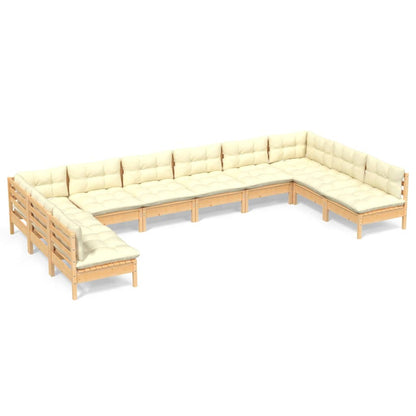 Set Divani da Giardino 10 pz con Cuscini Crema Massello di Pino