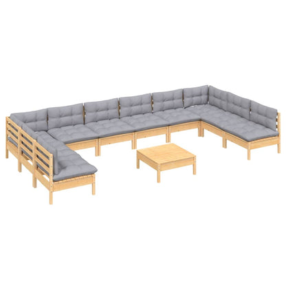 Set Divani da Giardino 11 pz con Cuscini Grigi Massello di Pino