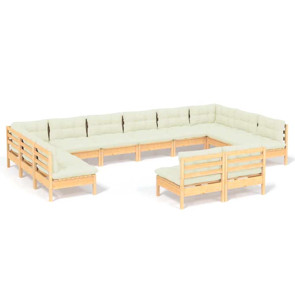 Set Divani da Giardino 12 pz con Cuscini Crema Massello di Pino