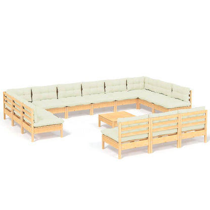 Set Divani da Giardino 14 pz con Cuscini Crema Massello di Pino