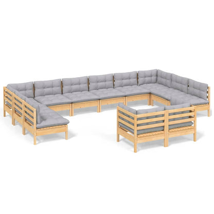 Set Divani da Giardino 12 pz con Cuscini Grigi Massello di Pino