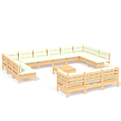 Set Divani da Giardino 14 pz con Cuscini Crema Massello di Pino