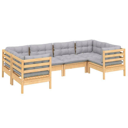 Set Divani da Giardino 6 pz con Cuscini Grigi Massello di Pino