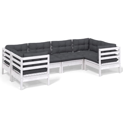 Set Divani da Giardino 6 pz con Cuscini Bianchi Legno di Pino