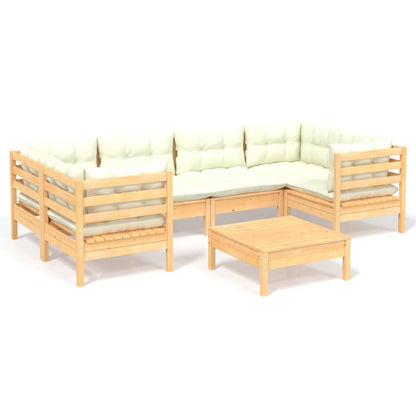 Set Divani da Giardino 7 pz con Cuscini Crema Massello di Pino