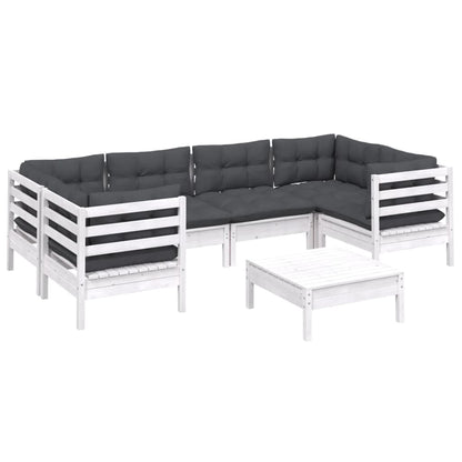 Set Divani da Giardino 7 pz con Cuscini Bianchi Legno di Pino