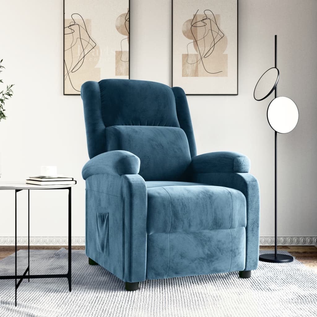 Poltrona Reclinabile Blu in Velluto