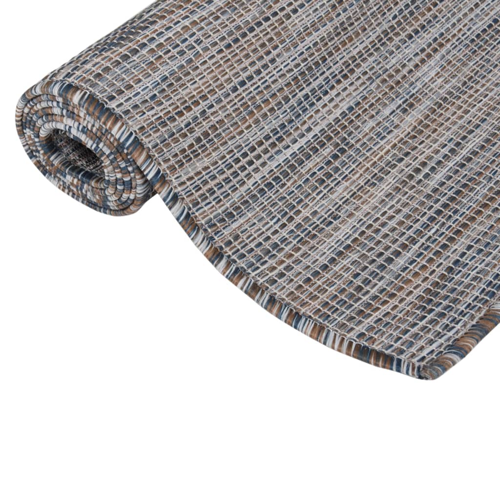 Tappeto da Esterni a Tessitura Piatta 140x200 cm Marrone e Blu