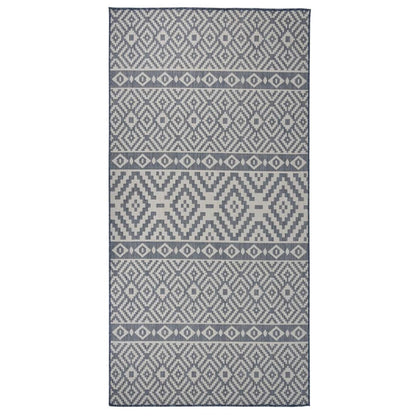 Tappeto da Esterni a Tessitura Piatta 100x200 cm Strisce Blu