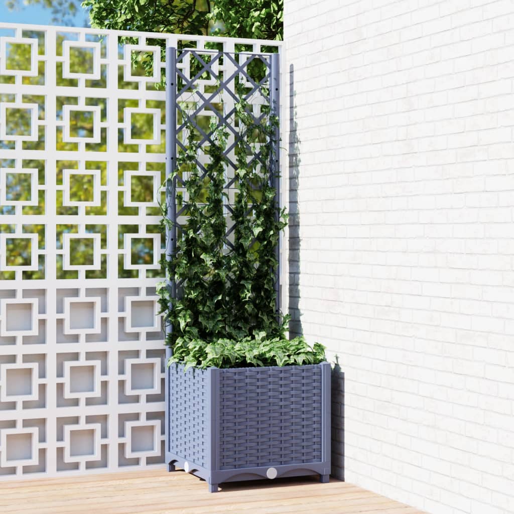 Fioriera da Giardino con Graticcio Grigio Blu 40x40x136 cm PP