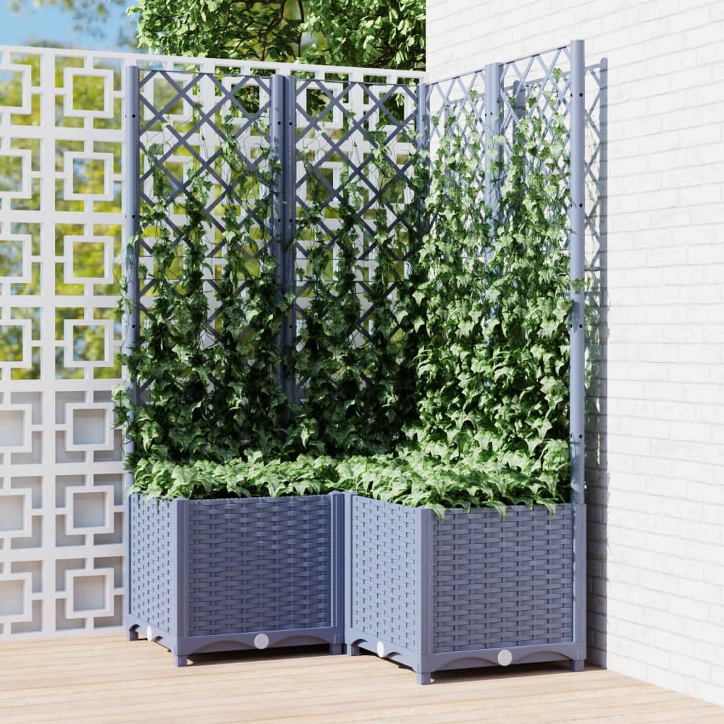 Fioriera da Giardino con Graticcio Grigio Blu 80x80x136 cm PP