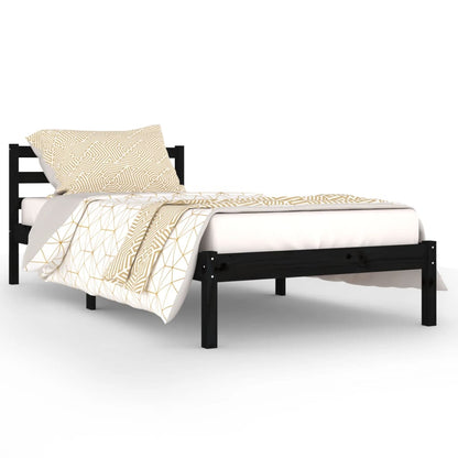 Telaio Letto in Legno Massello di Pino 90x200 cm Nero