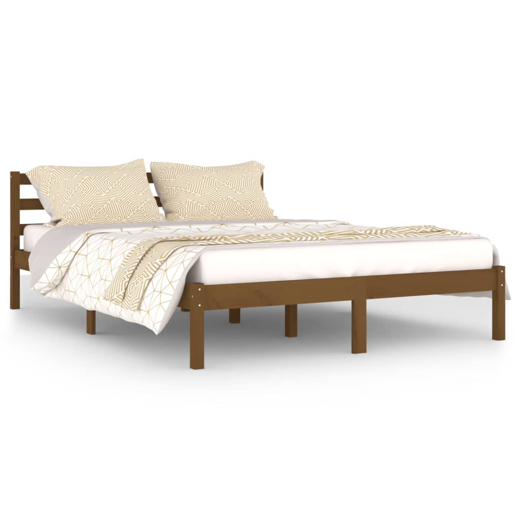 Telaio Letto in Legno Massello di Pino 140x200 cm Marrone Ambra