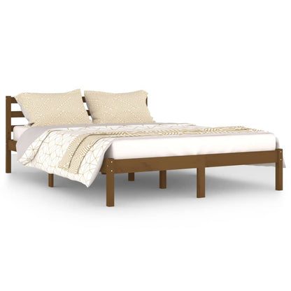 Telaio Letto in Legno Massello di Pino 140x200 cm Marrone Ambra