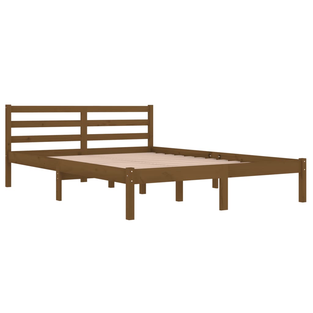 Telaio Letto in Legno Massello di Pino 140x200 cm Marrone Ambra