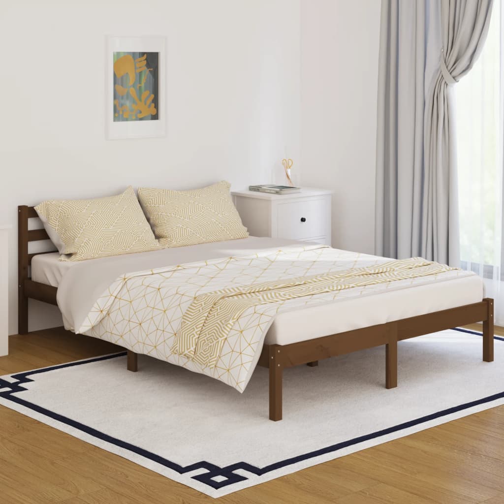 Telaio Letto in Legno Massello di Pino 140x200 cm Marrone Ambra