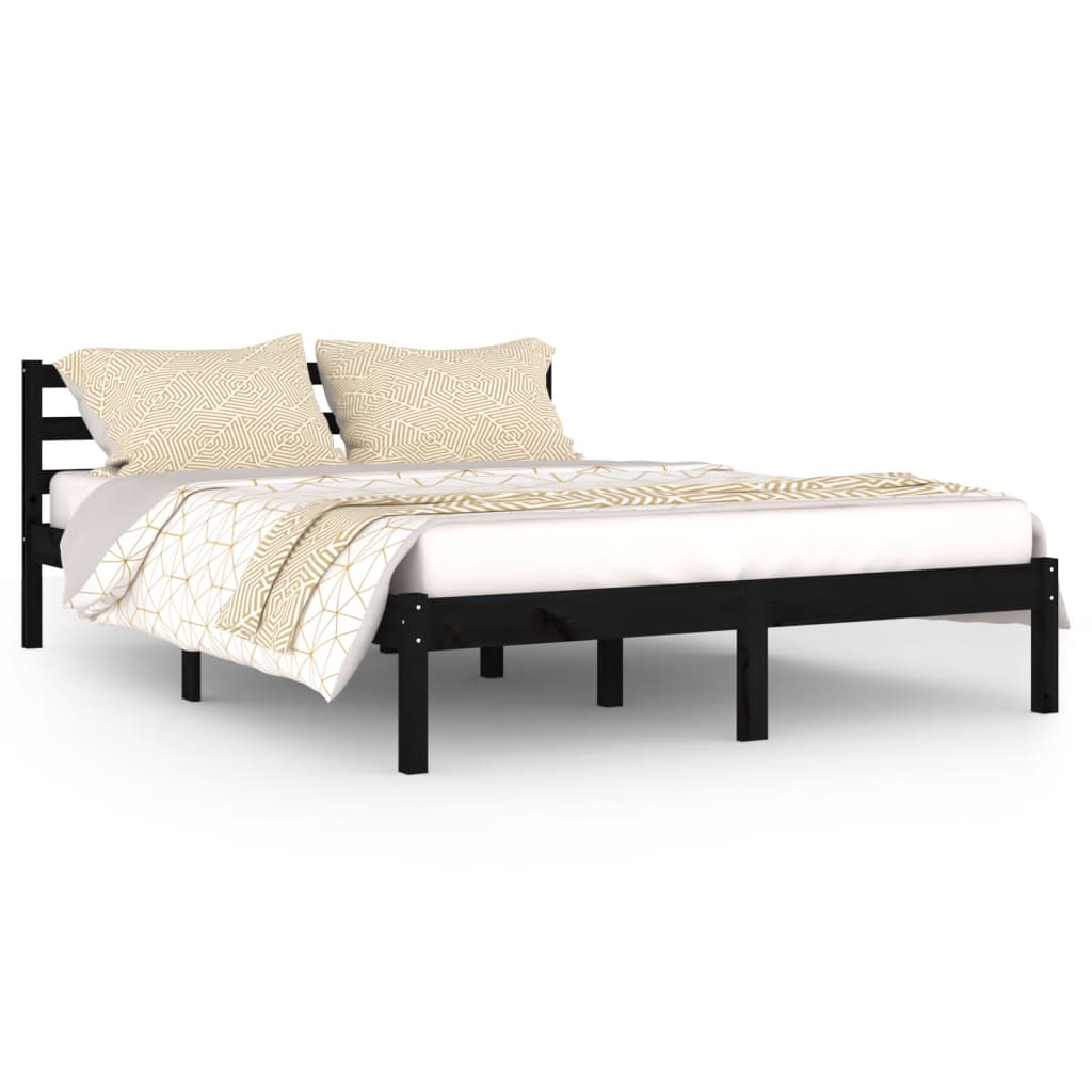 Telaio Letto in Legno Massello di Pino 140x200 cm Nero