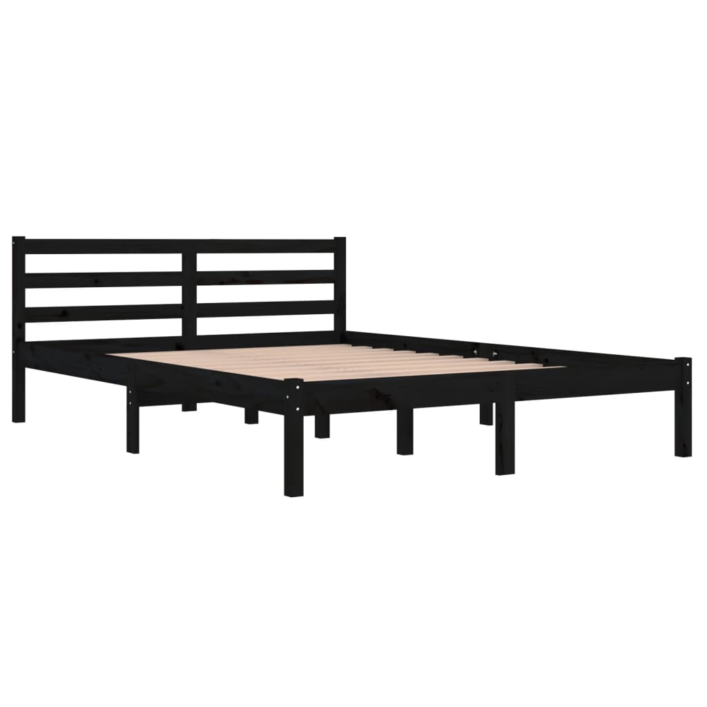 Telaio Letto in Legno Massello di Pino 140x200 cm Nero