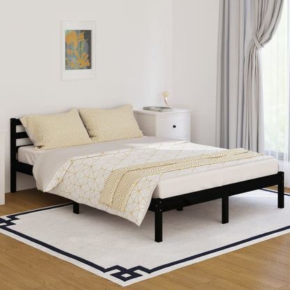 Telaio Letto in Legno Massello di Pino 140x200 cm Nero
