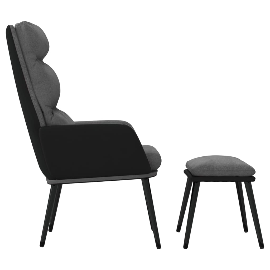 Poltrona Relax con Sgabello Grigio Chiaro Tessuto e Similpelle