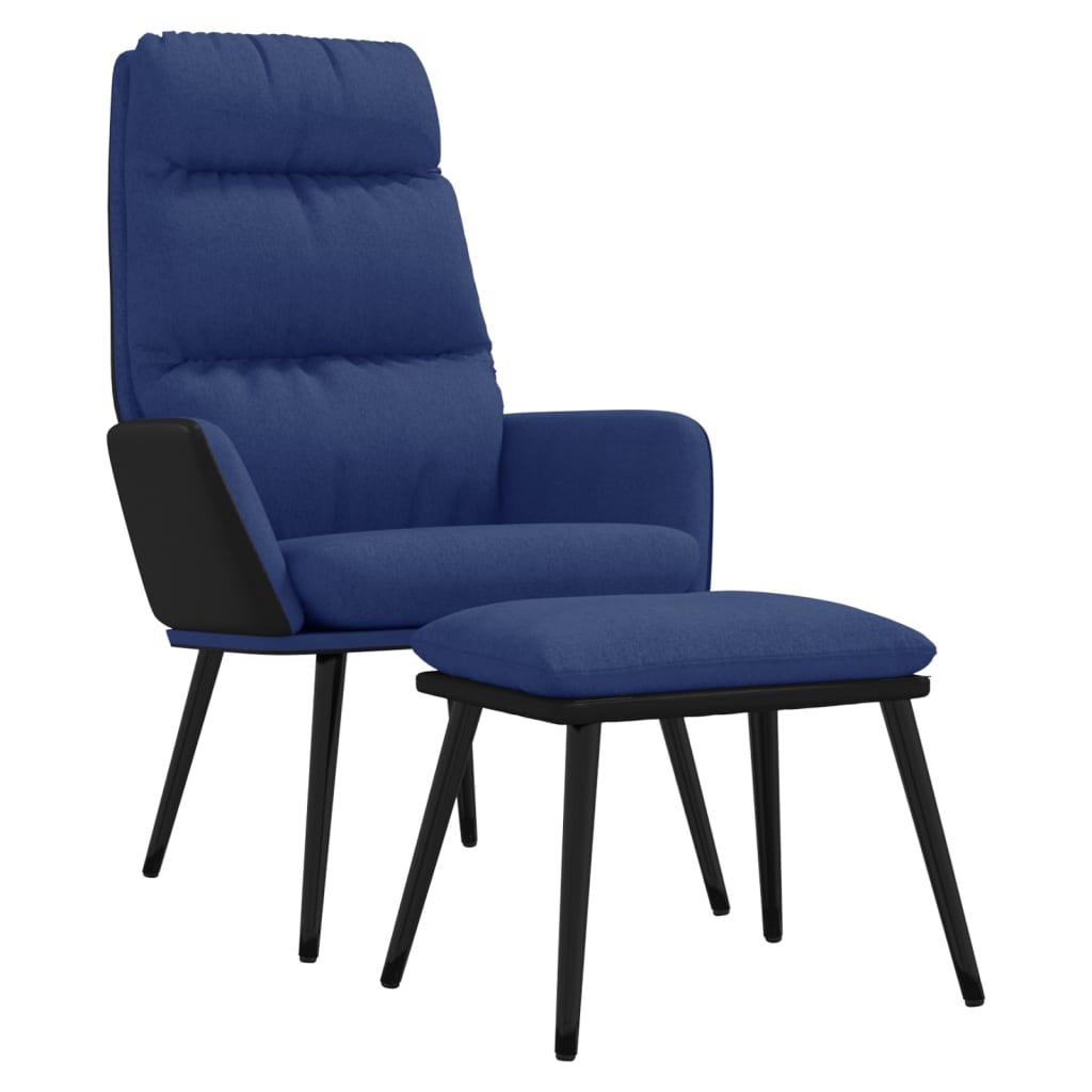 Poltrona Relax con Sgabello Blu in Tessuto e Similpelle