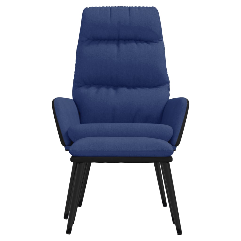 Poltrona Relax con Sgabello Blu in Tessuto e Similpelle