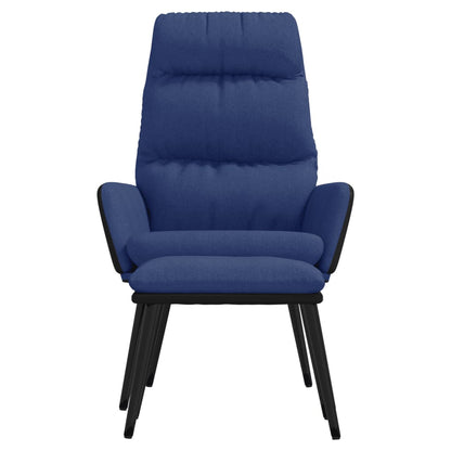 Poltrona Relax con Sgabello Blu in Tessuto e Similpelle