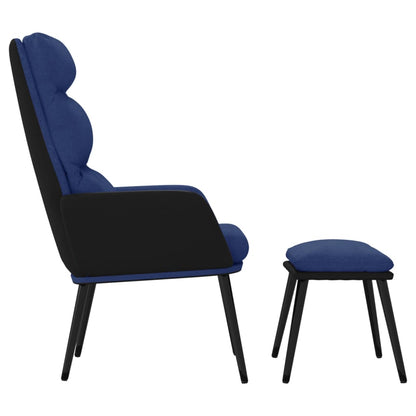 Poltrona Relax con Sgabello Blu in Tessuto e Similpelle
