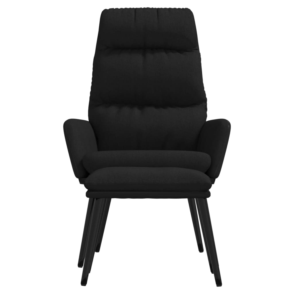 Poltrona Relax con Sgabello Nero in Tessuto e Similpelle