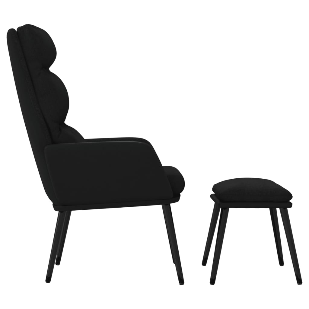 Poltrona Relax con Sgabello Nero in Tessuto e Similpelle