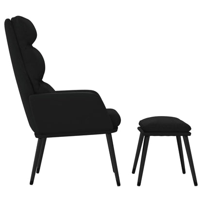 Poltrona Relax con Sgabello Nero in Tessuto e Similpelle