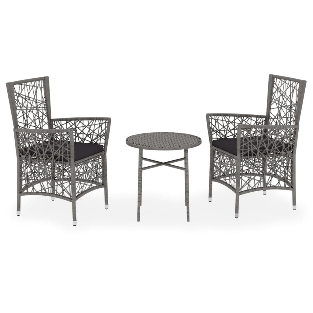 Set Mobili da Pranzo per Giardino 3 pz in Polyrattan Grigio