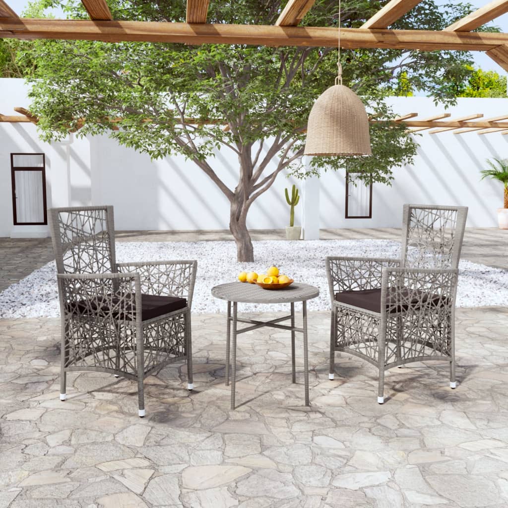Set Mobili da Pranzo per Giardino 3 pz in Polyrattan Grigio