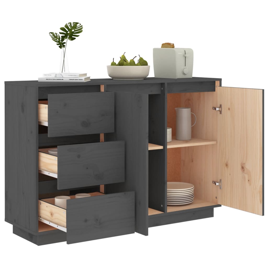 Credenza Grigia 111x34x75 cm in Legno Massello di Pino
