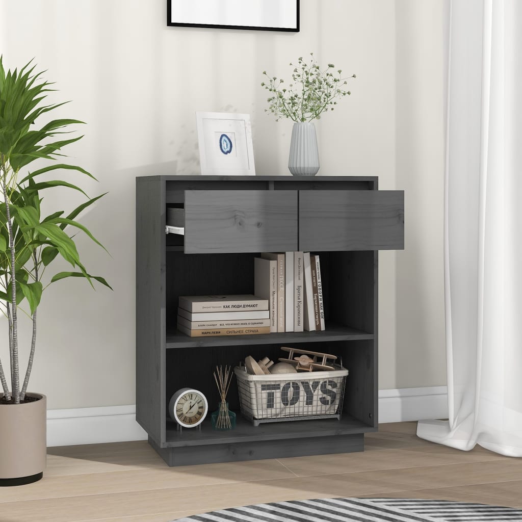 Mobile Consolle Grigio 60x34x75 cm in Legno Massello di Pino