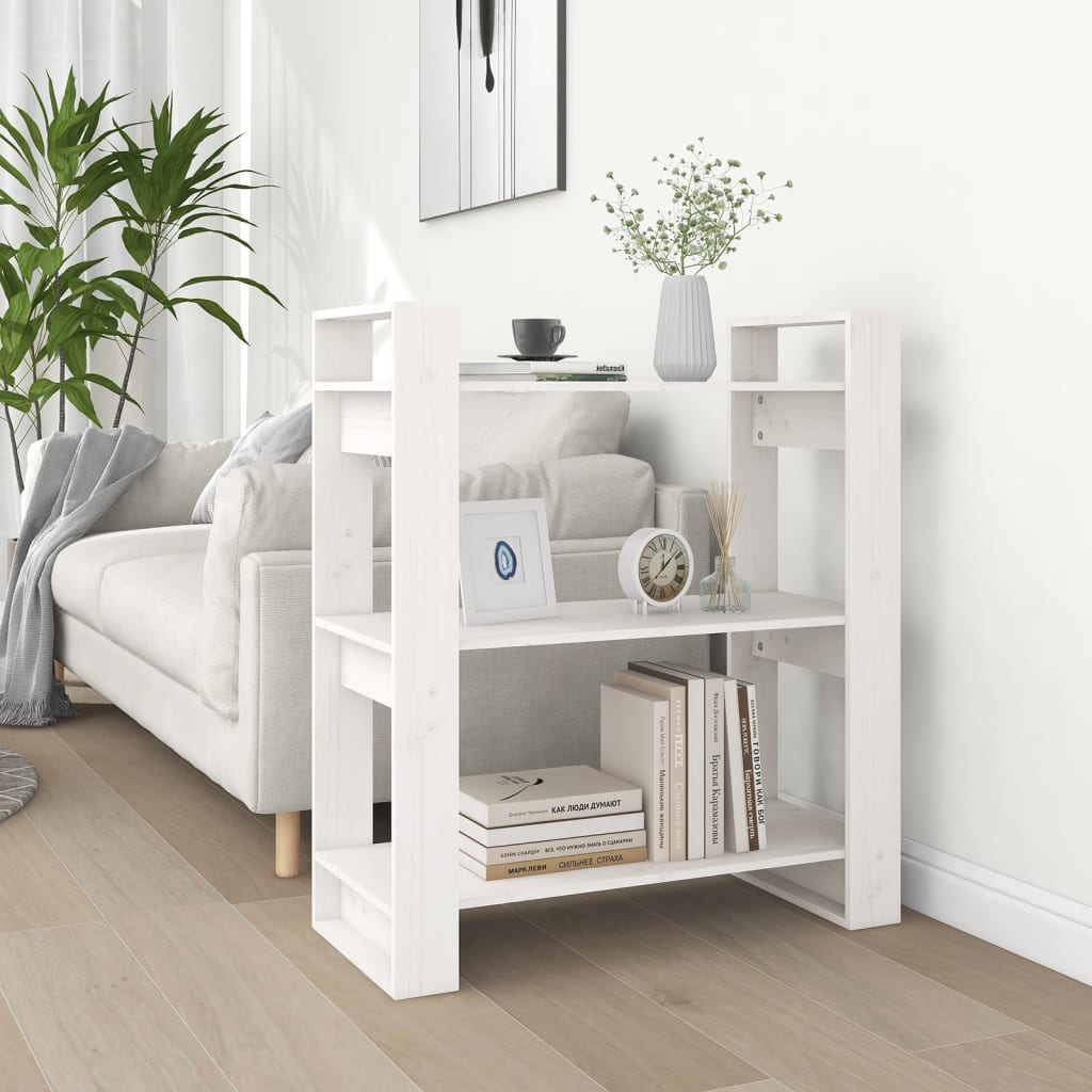 Libreria/Divisorio Bianco 80x35x91 cm in Legno Massello di Pino