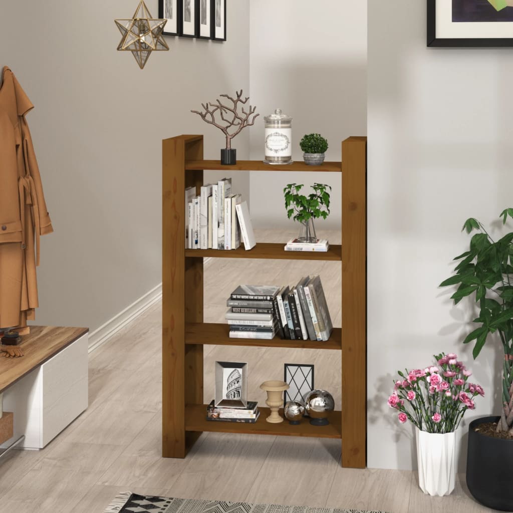 Libreria/Divisorio Ambrato 80x35x125 cm Legno Massello di Pino
