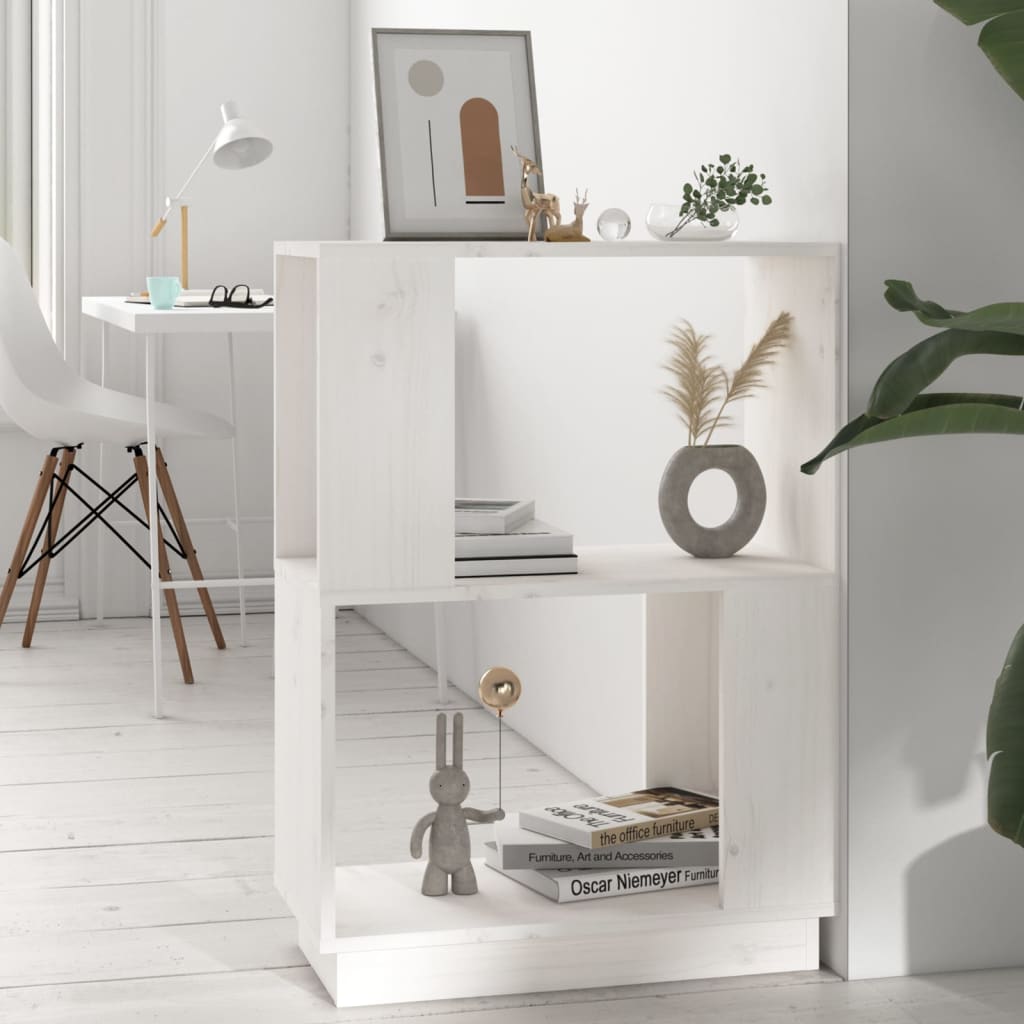 Libreria/Divisorio Bianco 51x25x70 cm in Legno Massello di Pino