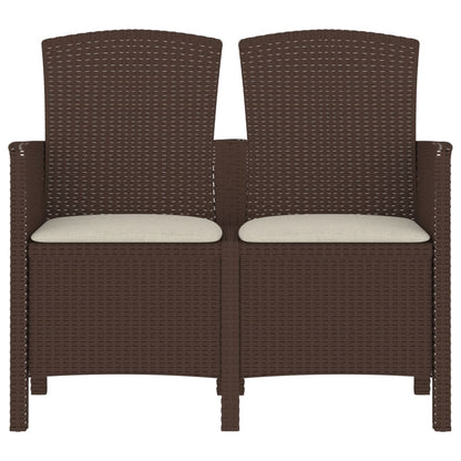 Sedia da Giardino a 2 Posti con Cuscini PP Rattan Marrone
