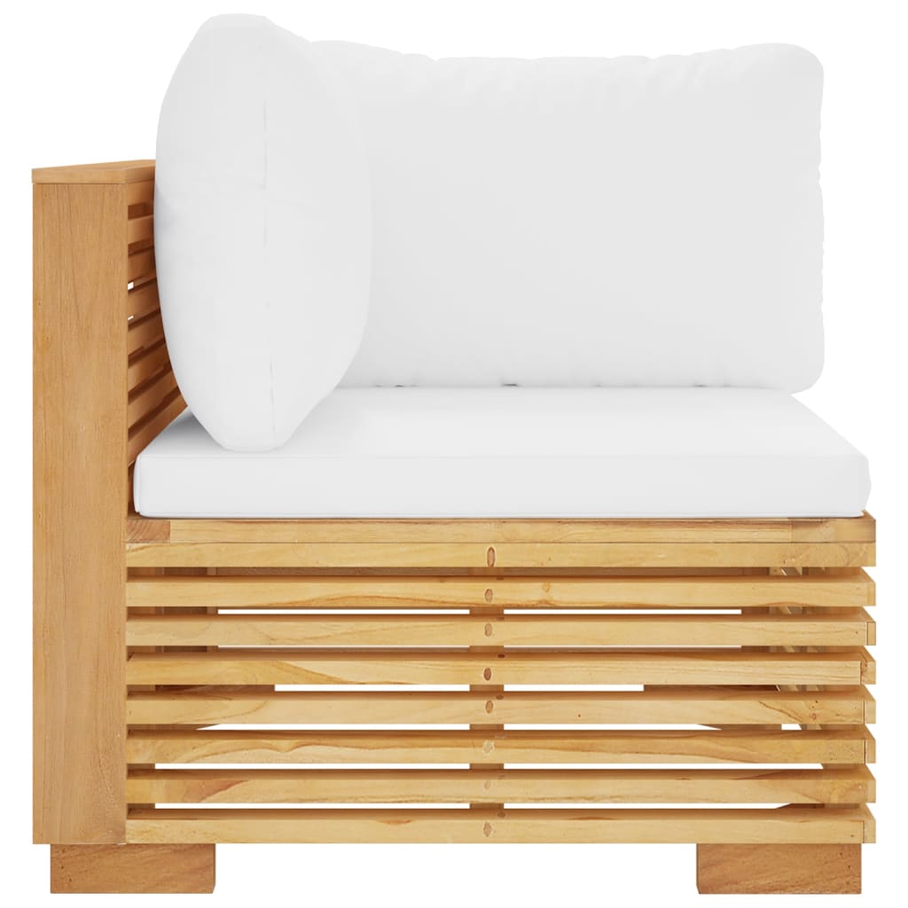 Divano Angolare da Giardino con Cuscini Crema Massello di Teak