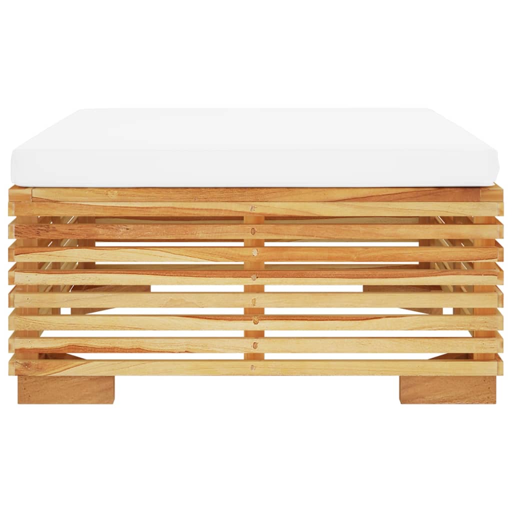 Poggiapiedi da Giardino con Cuscino Crema Legno Massello Teak