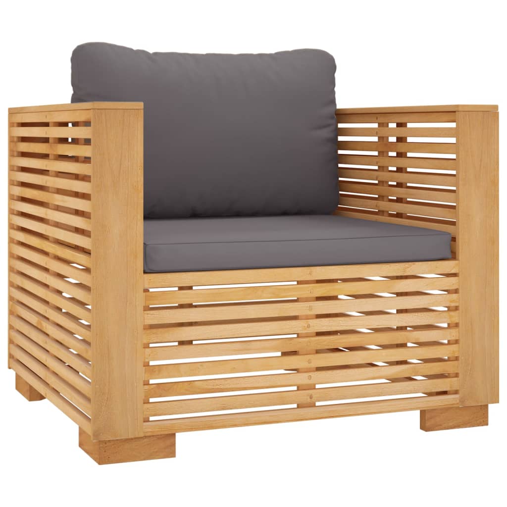 Divano da Giardino Cuscini Grigio Scuro Legno Massello di Teak