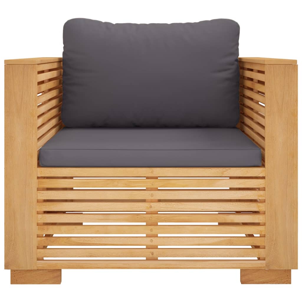 Divano da Giardino Cuscini Grigio Scuro Legno Massello di Teak