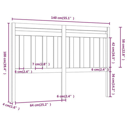 Testiera per Letto Bianca 140x4x100cm in Legno Massello di Pino