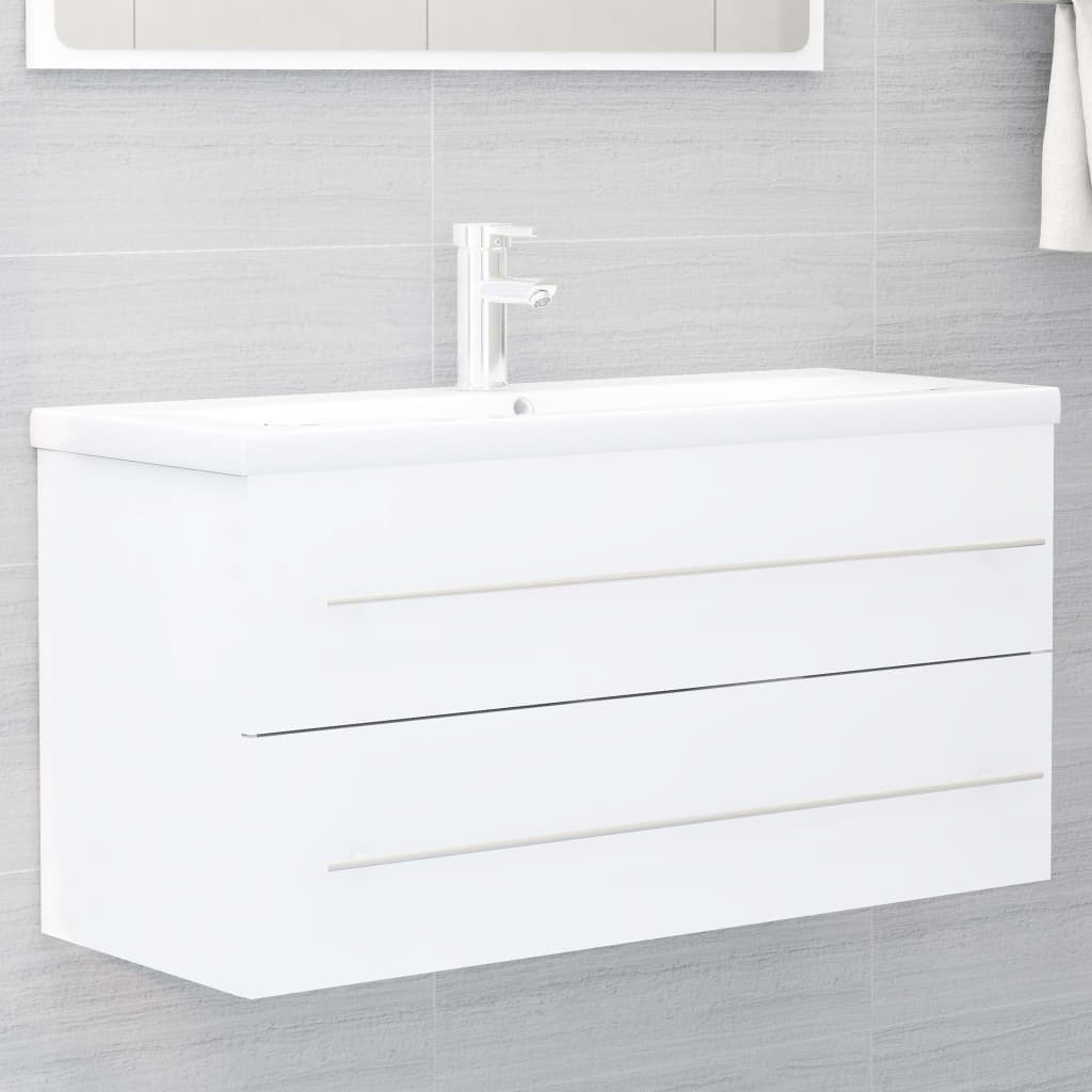 Mobile con Lavabo Integrato Bianco in Legno Multistrato